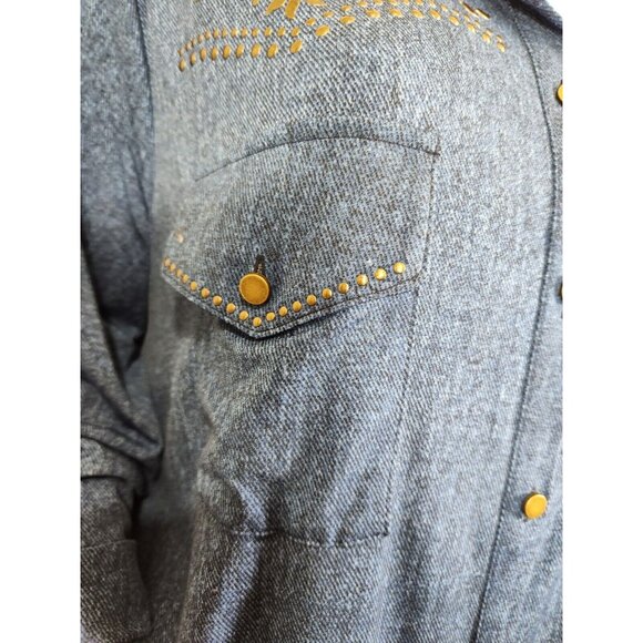 Slim Factor Womens Size 2 X Top Button Up Blouse Stretch,Roll Tab Plus Blue -23 - Picture 2 of 13